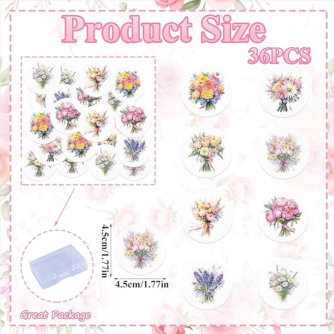 36PCS Edible Flower Bouquet Cupcake Toppers Wafer Paper Roses Daisy Lavender Flower Bouquet Decorations Flower Theme Party Birthday Baby Shower Party Supplie