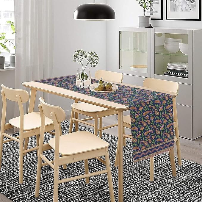 Colorful Paisley Floral Table Runner, Vintage Pink Purple Flowers Green Plants Leaves Print Table Runner for Kitchen Dining Table Indoor Outdoor Home Party, 13x90inch