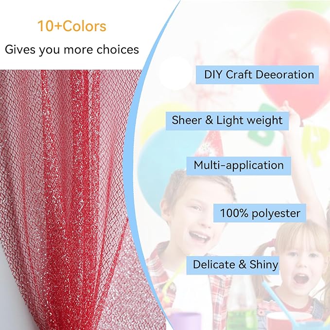 Glitter Tulle Fabric 56 Inch by 5.5 Yards Fabric Tulle Bolt for Wedding Christmas Decorations DIY White Tutu Baby Shower Table Skirt Ceiling Decor Birthday Party Craft Supplies-Purple