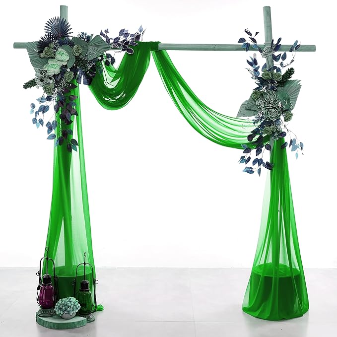 VDS Pack of 1 Panel (30 Inch X 20 Feet) Wedding Arch Draping Fabric Sheer Chiffon Fabric Drapery for Wedding Ceremony Reception Swag Backdrop Canopy Chuppah ARBO Altars Decoration (Green)