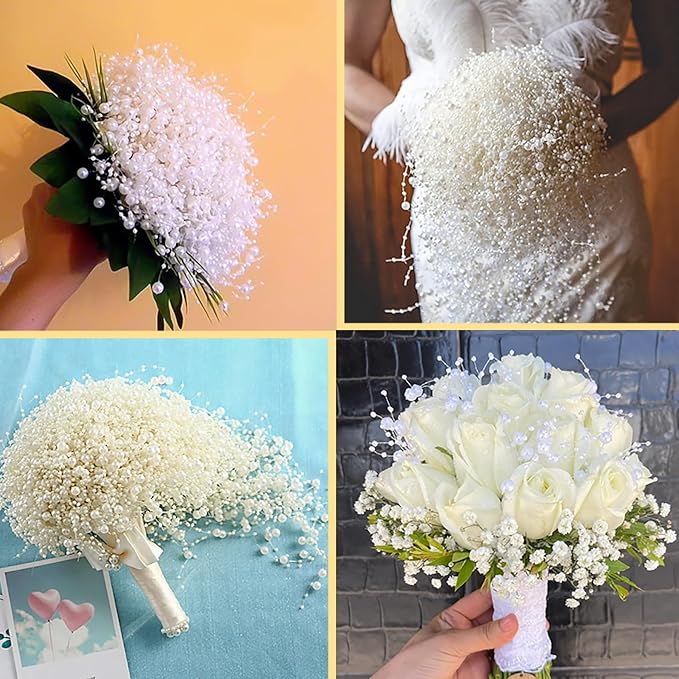 50 PCS Artificial Floating Beads for Centerpieces Vases, White Porcelain AB 8+3mm String Beads for Wedding Party Pearl String for Decor, String Pearls for Crafts Vase Filler