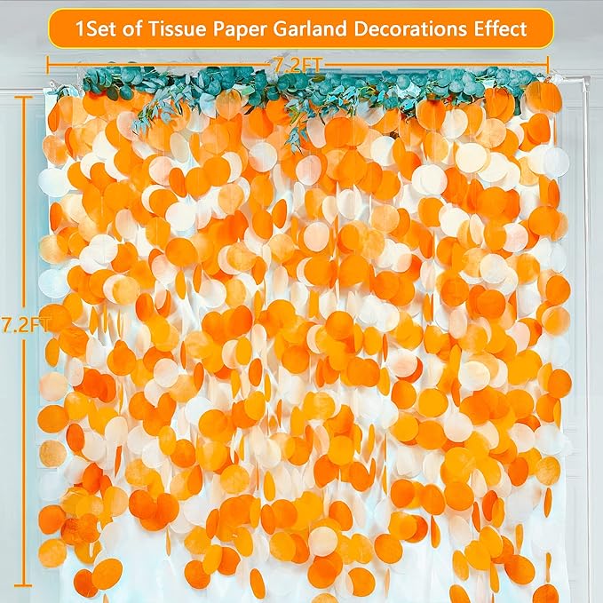 205 Ft Orange Party Decorations Big Circle Dots Backdrop Garland Ombre Orange Tissue Paper Polka Dot Hanging Streamer for Birthday Engagement Wedding Fall Autumn Thanksgiving Harvest Party Supplies