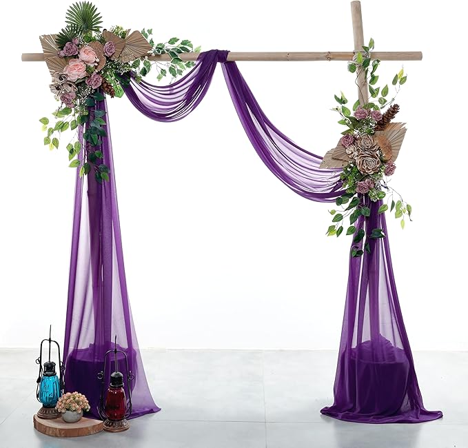 VDS Pack of 2 Panel (30 Inch X 40 Feet) Wedding Arch Draping Fabric Sheer Chiffon Fabric Drapery for Wedding Ceremony Reception Swag Backdrop Canopy Chuppah ARBO Altars Decoration (Purple)