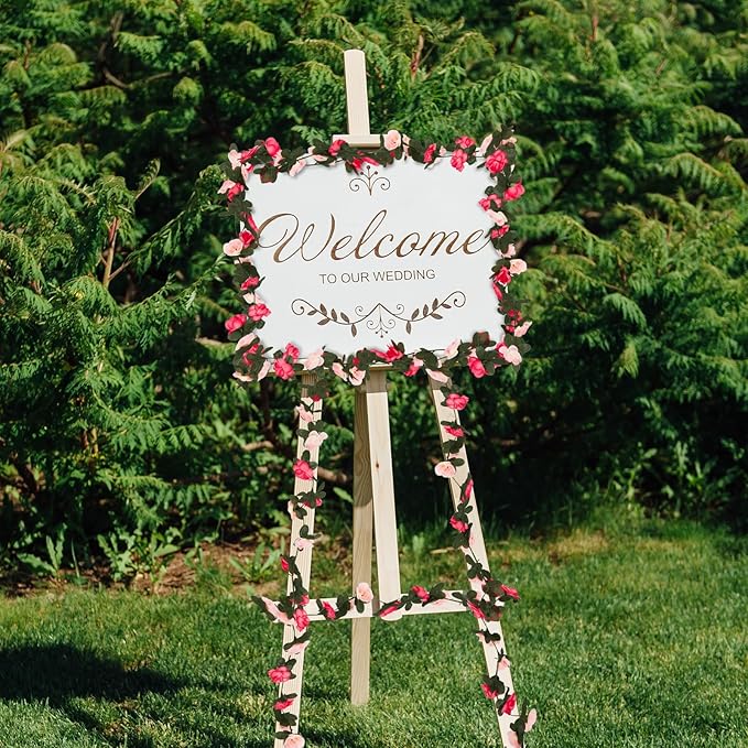 12 Pcs 99 Ft Flower Garland Rose Vines, Pink Rose Garland for Decoration, Flower Vine for Room Table Birthday Wedding Party Garden Wall Decor