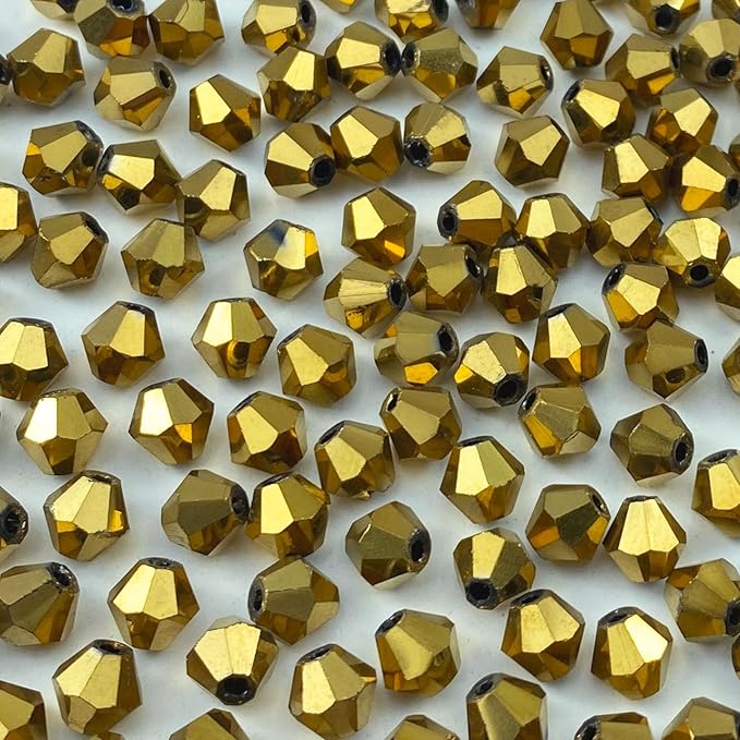 100pcs 8mm Bicone Crystal Glass Beads Loose Spacer Beads Faceted Craft Beads for Jewelry Making DIY Necklace Bracelet Earring Wind Chimes Suncatchers Ornamen(Mine Gold)