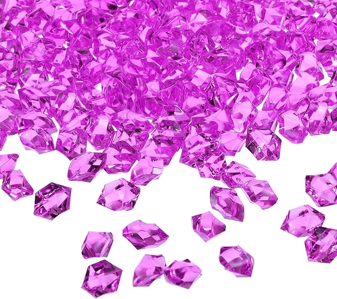 uxcell 1000pcs Fake Ice Rocks, Dazzling Clear Resin Crushed Ice Sparkling Fake Diamonds Gem Stones for Vases Fillers Table Scatter, Theme Party Favors, Rose Red