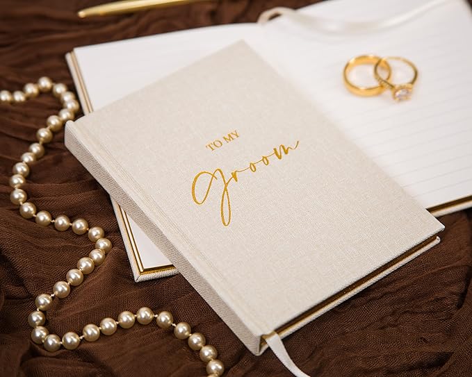 MUUJEE Hard Cover Vow Books (Set of 2) - Foil Embossed Wedding Ceremony Vow Renewal Speech Books, Couple Gifts for Engagement (To My Bride/Groom)