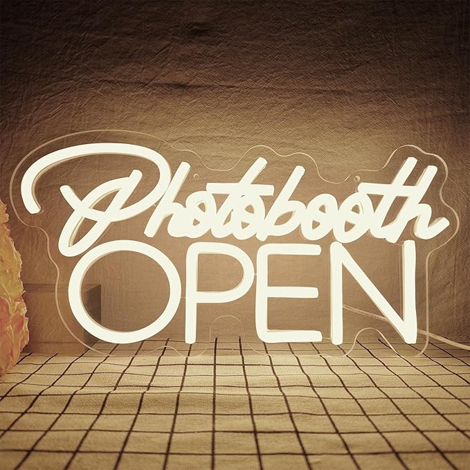 PhotoBooth Neon Sign for Wall Decor Dimmable Photobooth Neon light with USB Open Neon Light Office Open Sign Neon Decor Wedding Reception Sign