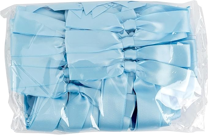 50 PCs Blue Bow Decor 5.5'' Satin Bows with Long Tail, Twist Tie Bows for Craft, Packaging Ribbon Bows, Premade Bows for Cake Decorating, Gift Bows for Treat, Wedding Favor, Party
