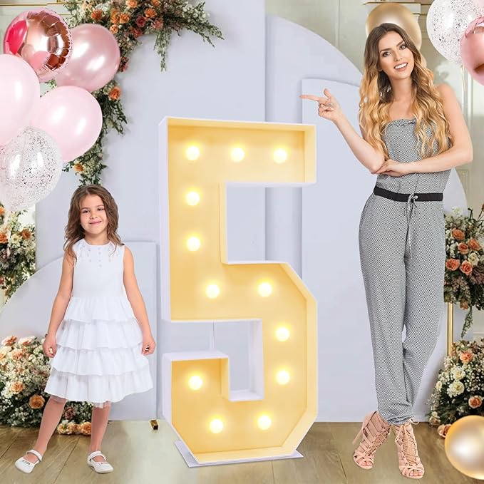 4ft Number 5 Light Up Sign, Modern Marquee for Numbers 4 Feet Tall, Polypropylene Material, Tabletop Mount, Perfect for Party Decorations