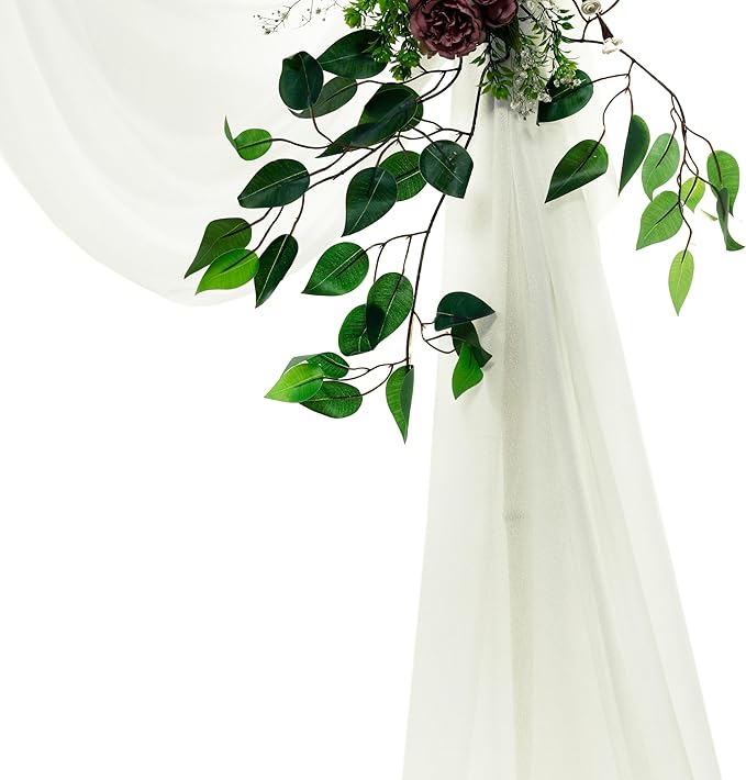 VDS Pack of 1 Panel (30 Inch X 20 Feet) Wedding Arch Draping Fabric Sheer Chiffon Fabric Drapery for Wedding Ceremony Reception Swag Backdrop Canopy Chuppah ARBO Altars Decoration (Ivory)