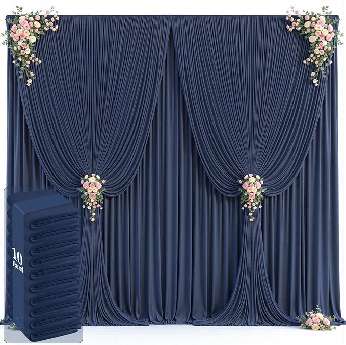 50ft x 12ft Navy Blue Backdrop Curtains Wrinkle Free Backdrop Curtain for Wedding Parties Blue Fabric Backdrops Drapes Back Drop Cloth Bridal Shower Stage Curtains Wedding Decorations for Reception
