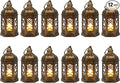 LLQ Mini Lantern with LED Candle, 12PCS Small Lanterns Decorative Indoor, Vintage Moroccan Lights for Halloween Decorations, Hanging Ornaments for Christmas, Table Centerpiece, Boho Wedding Decor