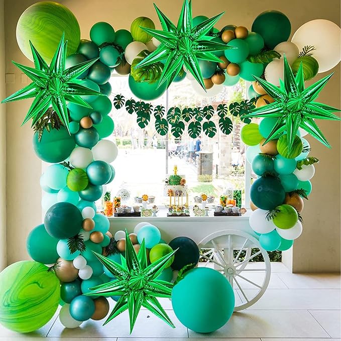 3pcs 26inch 3D Explosion Star foil balloon, Green Foil Cone Starburst Balloons for Birthday Wedding New Year Party Event