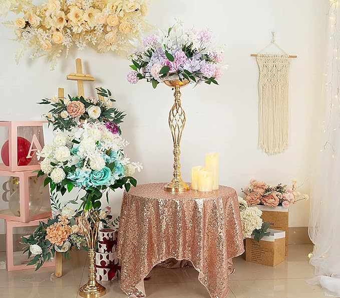 LANLONG 2pcs Metal Gold Candle Holders Road Lead Table Centerpiece Stand Pillar Candlestick for Wedding Candelabra Flowers Vases