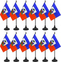 12 Pack Haiti Desk Flag Set, Haitian Table Office Flag, Small Miniature Desktop Flag With Black Pole and Black Base, Classroom, Offices Meeting Desk Decoration (Haiti)