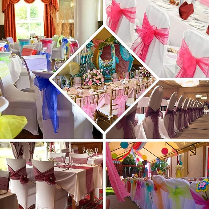 New Organza Chair Bow/Sash Décor for Wedding Reception Events Banquets Bows Decoration Sashes - (25, White New)