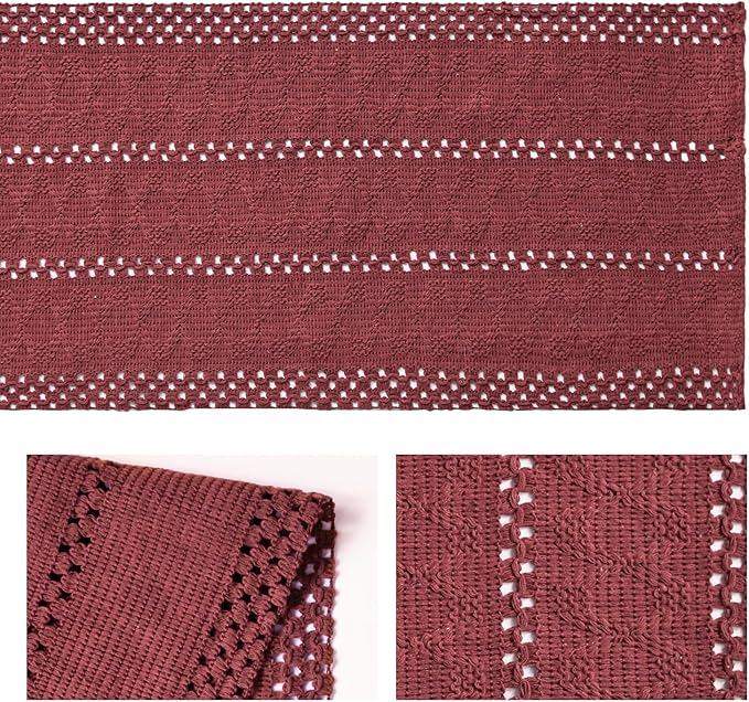 Artoid Mode Red Farmhouse Woven Rustic Hollow Table Runner, Seasonal Holiday Hollow Kitchen Dining Table Decoration for Home Party Decor 12x48 Inch