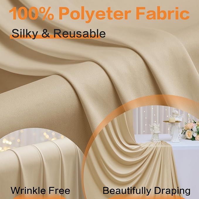 10×14 ft Wrinkle Free Beige Backdrop Curtain for Weddings Parties, 2 Panels 14ft Silky Polyester Wedding Drapes Backdrop Photo Back Drop Cloth for Birthday Baby Shower Photography Backgrounds