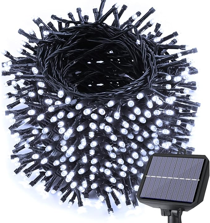 Toodour Solar Christmas Lights, 121ft 350 LED 8 Modes Outdoor Christmas String Lights, Waterproof Solar String Light for Xmas Tree, Fence, Holiday, Party, Balcony, Outdoo Xmas Decorations - White