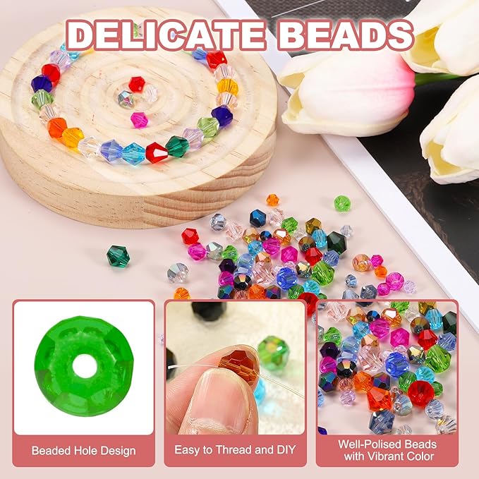 PATIKIL 1000pcs 3mm Bicone Glass Crystal Beads, Faceted Glass Spacer Beads with Box for Jewelry Making Bracelet Necklace Earrings DIY Suncatcher Craft, Grass Green