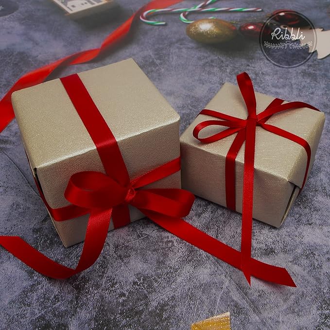 Ribbli Double Faced Red Satin Ribbon,1/4” x Continuous 25 Yards,Use for Bows Bouquet,Gift Wrapping,Floral Arrangement