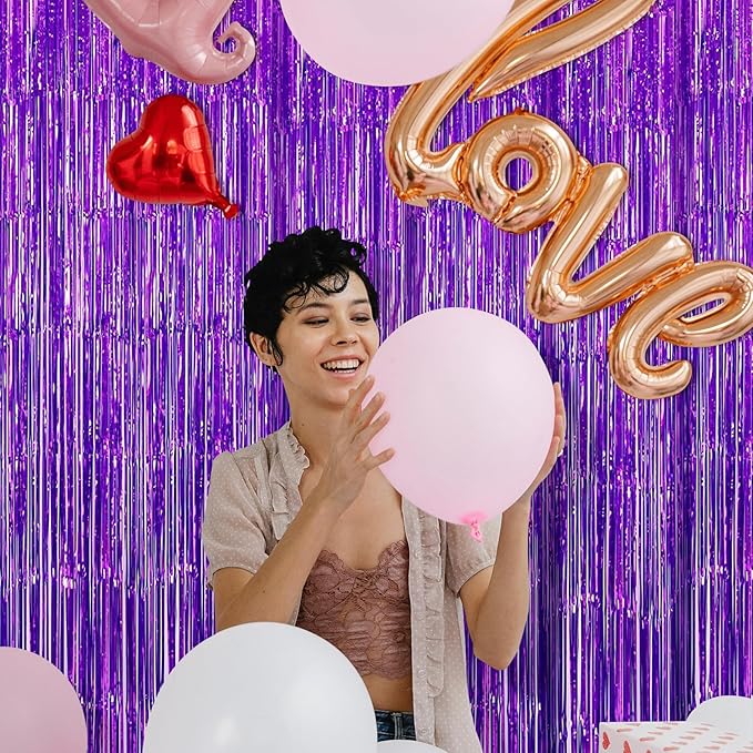 5 Pack Purple Fringe Backdrop 3.2ft x 8.2ft Foil Curtain Tinsel Foil Fringe Curtains Backdrop Tinsel Backdrop Streamers for Birthday Curtain Party Decoration Wedding Christmas Decoration (Purple)