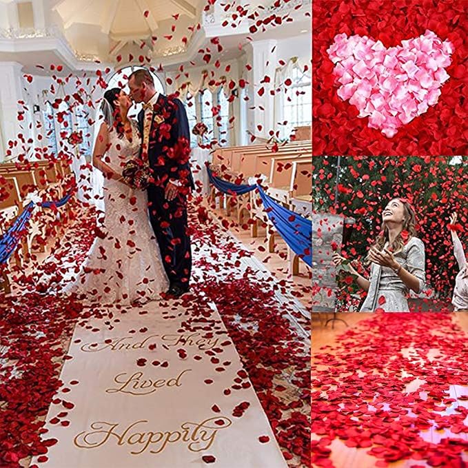 ocharzy 1000 PCS Rose Petals Fake Rose Petals for Romantic Night, Wedding Flower Decoration, Party, Events (Dark Red)