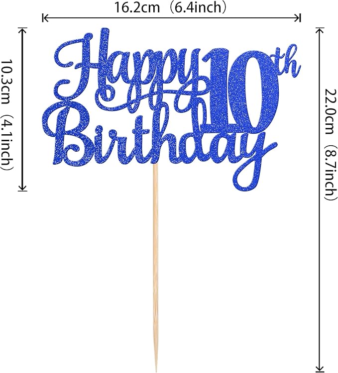 1 PCS Happy 10th Birthday Cake Topper Glitter Cheers to 10 Years Birthday Cake Pick 10 Fabulous Double Digits Cake Decoration for Happy 10th Birthday Theme Party Decorations Supplies Blue