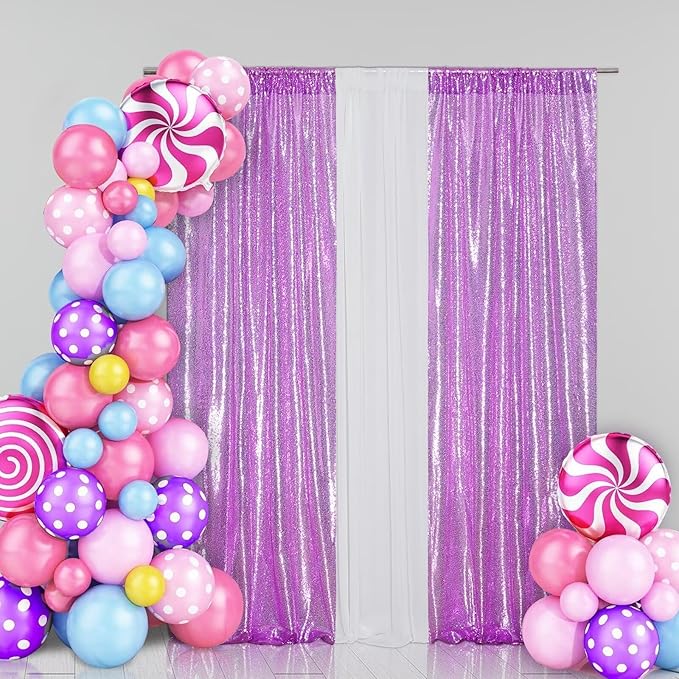 Eternal Beauty 4 PCS Sequin Backdrop Curtain, Sequin Wedding Backdrop for Christmas Party, Birthday (Lavender 2FTx8FT)