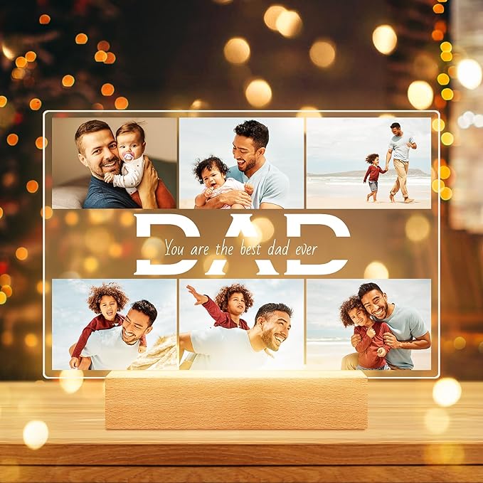 Personalized DAD Picture Frames, Customized Photo Frame with Night Light, Custom Picture Frames, Best Dad Ever Gifts, Personalized Christmas Birthday Gifts for Dad from Daughter Son Wife