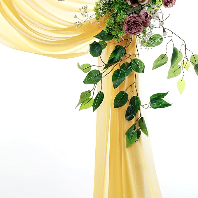 VDS Pack of 2 Panel (30 Inch X 20 Feet) Wedding Arch Draping Fabric Sheer Chiffon Fabric Drapery for Wedding Ceremony Reception Swag Backdrop Canopy Chuppah ARBO Altars Decoration (Gold)