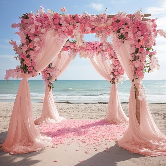 Wokceer Blush Wedding Arch Draping Fabric Backdrop 4 Panels 28.7" X 20FT Sheer Drapes Fabric for Wedding Arbor Ceremony Party