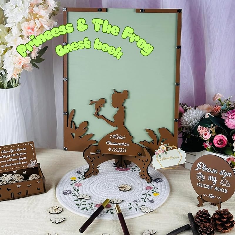 Fairytale Princess Theme Guest Book | Personalized Quinceañera Frog Prince Decor Guestbook | Fairytale Sweet 15 Keepsake & Wedding Alternative