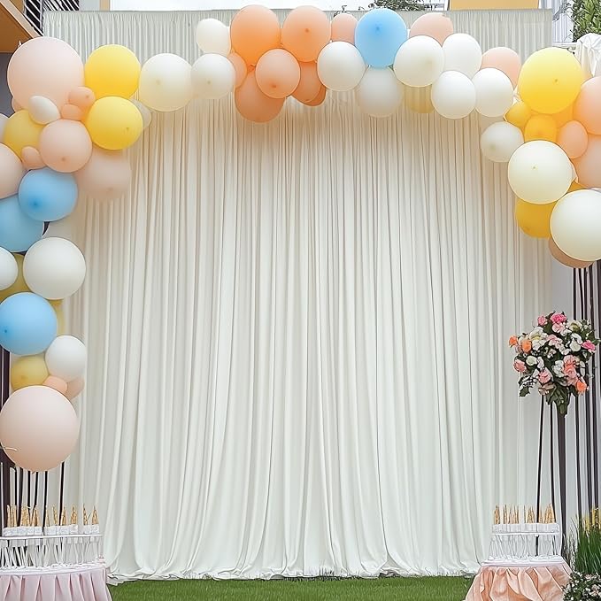 30ft x 15ft Ivory Wrinkle Free Backdrop Curtains for Parties,Silky Polyester Fabric Wedding Ceiling Drapes, 6 Panels 15ft Photo Back Drop Drapes for Baby Shower Photography Stage Background Cloth