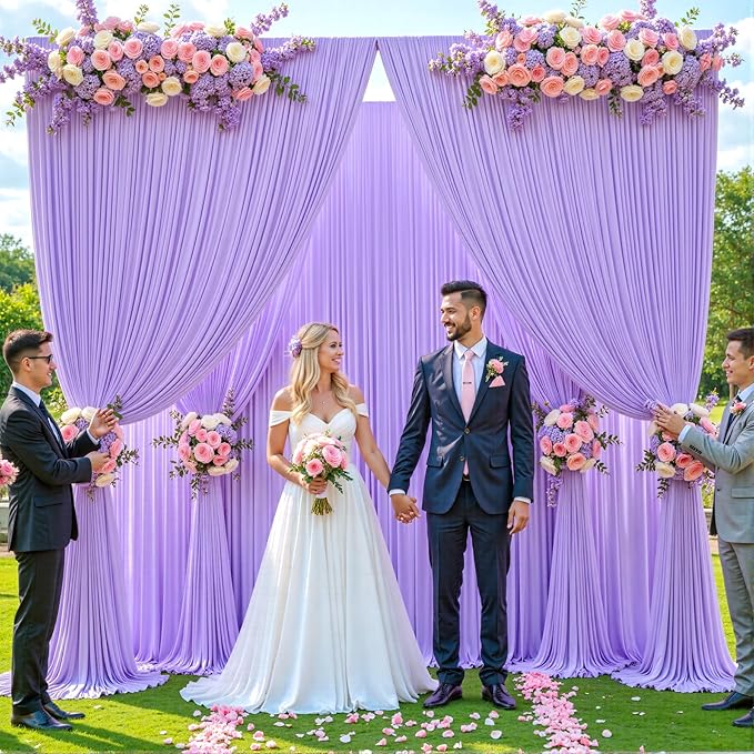 50ft x 12ft Lavender Backdrop Curtains Wrinkle Free Backdrop Curtain for Wedding Parties Lilac Fabric Backdrops Drapes Back Drop Cloth Bridal Shower Stage Curtains Wedding Decorations for Reception