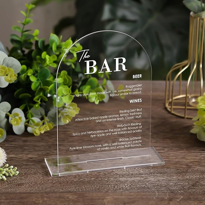 UNIQOOO 10 Pack Acrylic 5x7 Clear Arch Table Sign for Wedding with Holders, 1/8 in Thick, DIY Blank Arch Sign Sheet Perfect for Decoration, Party,Anniversary, Event, Stand Included