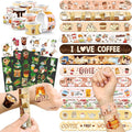 96 PCS Coffee Party Favors Set – 72 Pre-Cut Temporary Tattoos & 24 Slap Bracelets for Kids & Adults, Perfect for Coffee Lovers, Cafés, Birthday Parties & Classroom Rewards