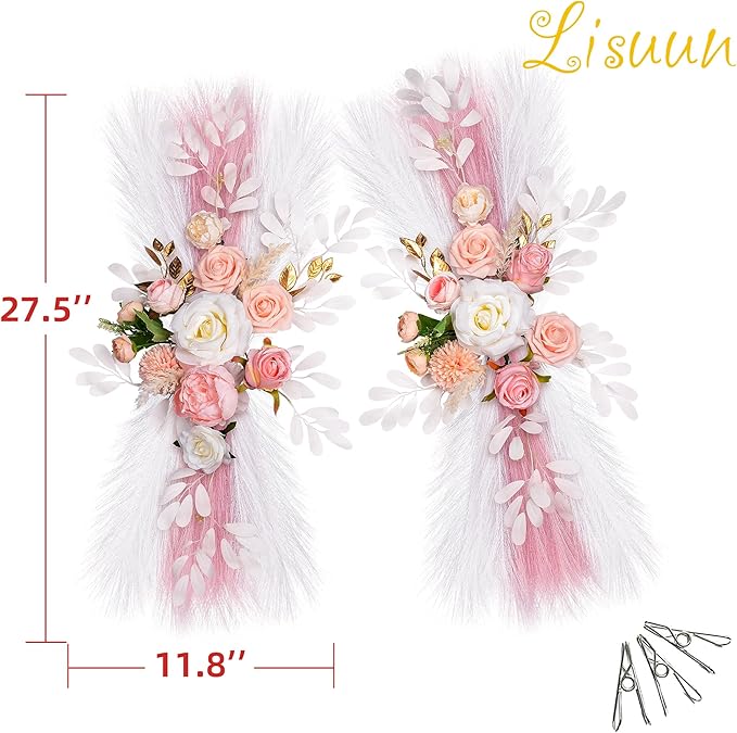Wedding Arch Flowers, Artificial Flowers for Reception Backdrop and Welcome Ceremony Sign, Large Flower Swag for Dreamy Romantic Wedding Ceremony Floral Decor - Pack of 2