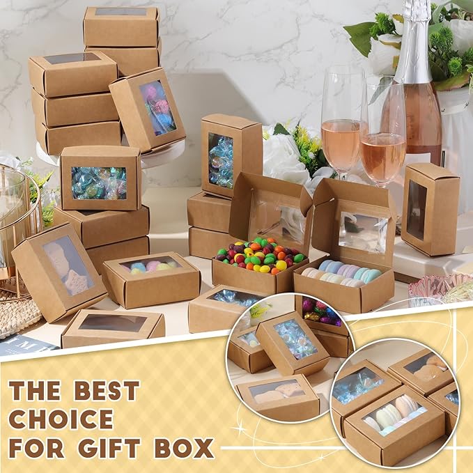 Zonon 30 Pcs Soap Boxes for Homemade Packaging, Mini Kraft Treat Boxes with Window for Bakery Candy Soap Making Gift Packaging(3.7 x 2.6 x 1.37 Inch,Brown)