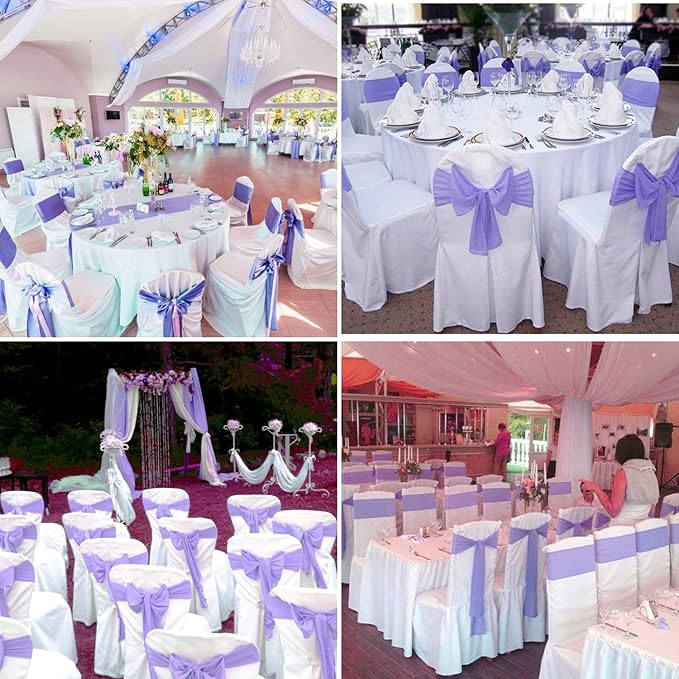 100 PCS Satin Chair Sashes Decorative Bow Chair Sashes Ties Back Ribbon Bows Chair Cover Band for Wedding Birthday Party Ceremony Reception Events Banquet Home Kitchen Decor(7 x108inch,Light Purple)