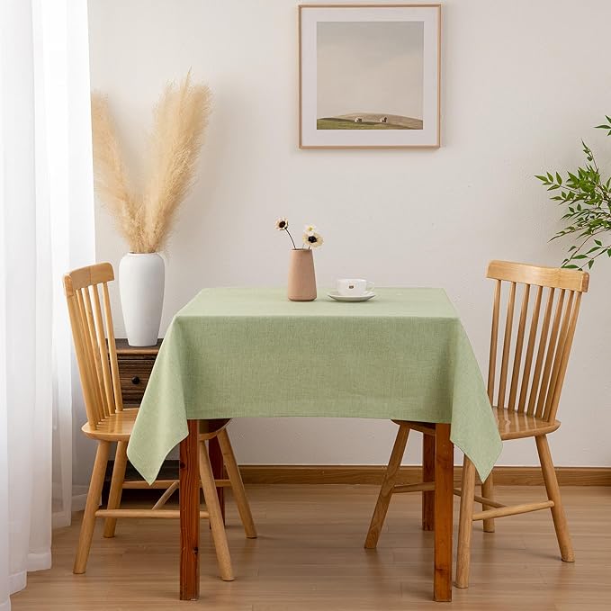Hiasan 2 Pack Faux Linen Square Tablecloth - Wrinkle and Stain Resistant Washable Table Cloth for Kitchen Dining Room Holiday Table Cover for Party Dinner, Green, 70 x 70 Inch