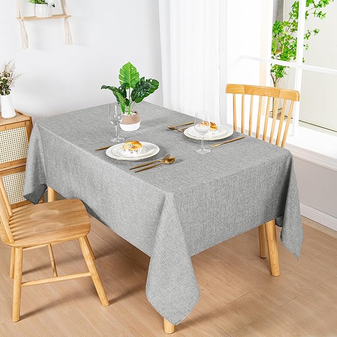 Hiasan Faux Linen Rectangle Tablecloth - Wrinkle and Stain Resistant Washable Table Cloth for Kitchen Dining Room Holiday Table Cover for Dinner, Light Grey, 54 x 108 Inch