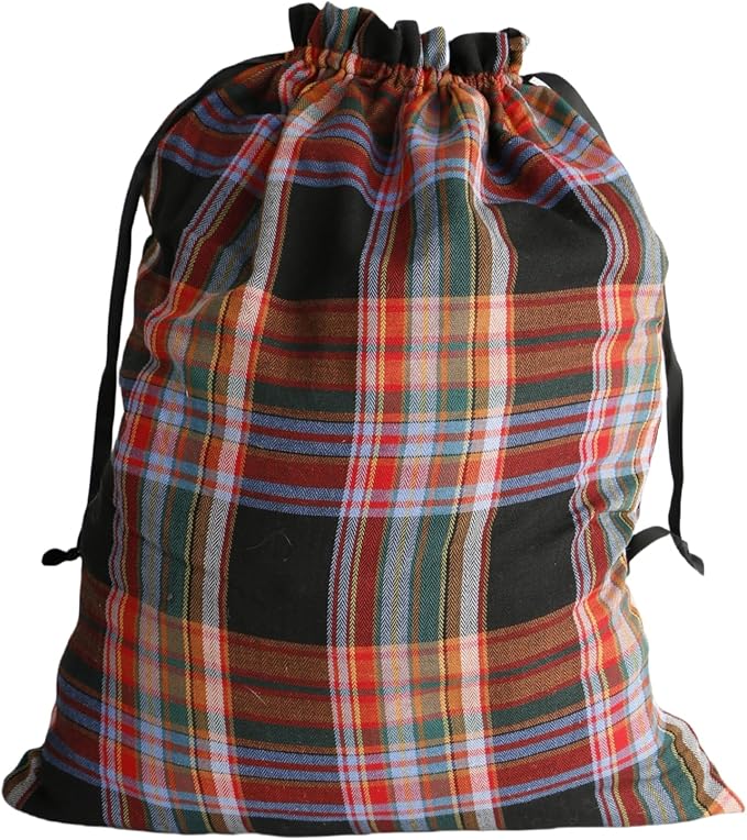 Meseey Large Christmas Gift Bags with Drawstrings Red Green Buffalo Plaid Reusable Sacks Bags Brown Black Gingham Pouch Bag for Thanksgiving Party Gift Wrapping(3 color, 15x20 Inch)