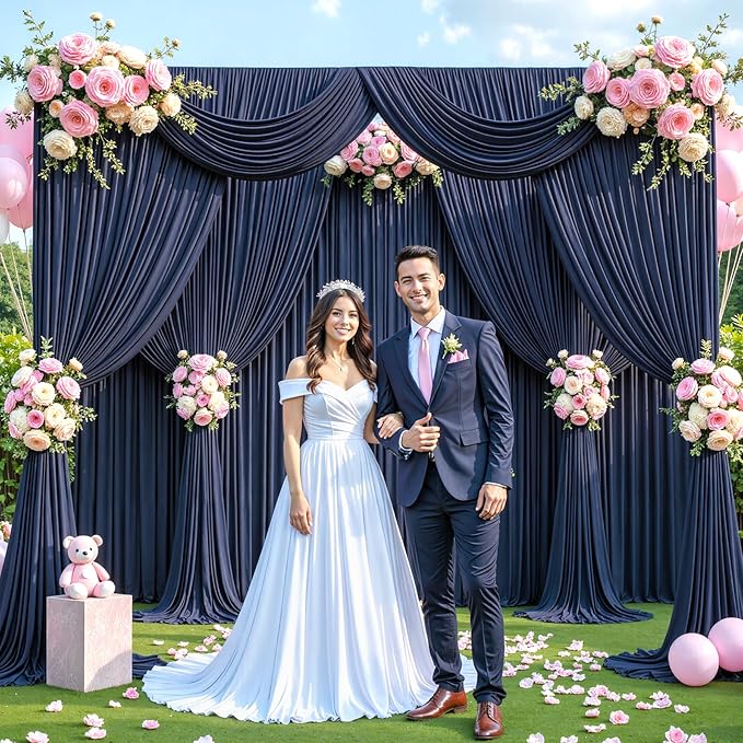 20ft x 12ft Navy Blue Backdrop Curtains Wrinkle Free Backdrop Curtain for Wedding Parties Blue Fabric Backdrops Drapes Back Drop Cloth Bridal Shower Stage Curtains Wedding Decorations for Reception