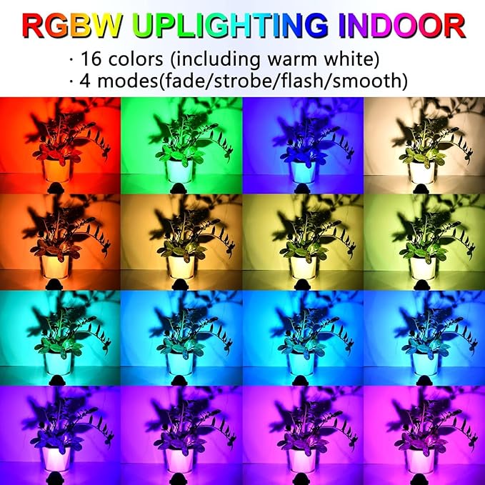 Spot Lights Indoor, 5W RGBW Uplighting 16 Color Changing Up Lights Indoor with Remote Control, Plant Spotlight Decorative (2 Pack with Base and Stake)