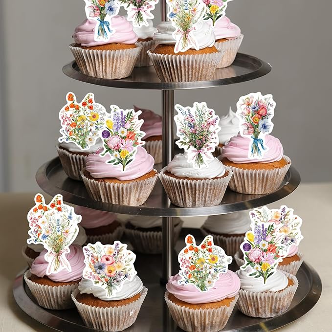 42PCS Edible Wildflower Cupcake Toppers Wafer Paper Baby in Bloom Baby Shower Decorations Flower Birthday Party Decorations Wildflower Cake Toppers for Birthday Party Supplies (Wildflowers)