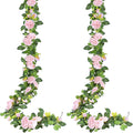 Sggvecsy 2Pcs 15.5Ft Artificial Rose Vine Fake Flower Garland Floral Garland Faux Silk Hanging Vine Rose Ivy Vines for Wedding Arch Party Wall Garden Ceremony Background Outdoor Decor (Pink)