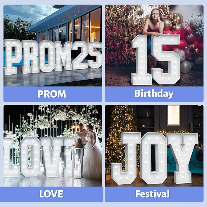4FT Marquee Light Up Numbers - Cool White Lights Up Number 2 with Fixed Water Bag, Party Decoration Large Marquee Light Up Numbers can Be Used for Wedding Decoration, Birthday Party Deco