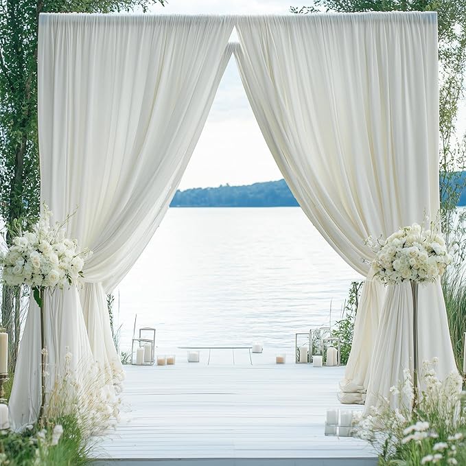 20×14ft Wrinkle Free Ivory Backdrop Curtain, Soft Silky Easy to Drape Cream Wedding Drapes for Backdrop, 4 Panels 5×14ft Photo Backdrop Curtains for Parties Birthday Photography Background Cloth